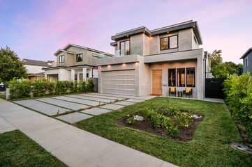 Exterior shot of a Modern New Construction Home in Los Angeles.