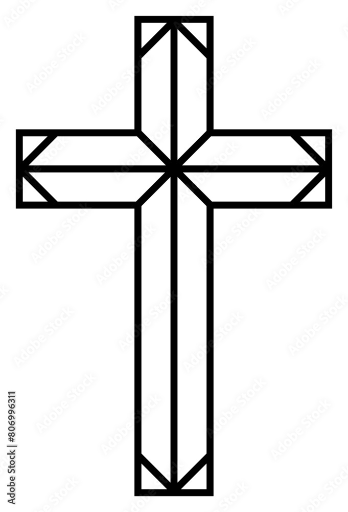 Cross of christian crucifix. Simple logo icon of christian Symbol of church of Jesus. Vector sign of catholic, religious and orthodox faith art deco