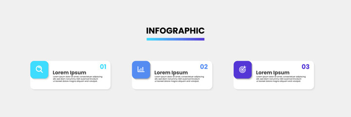 Fototapete - Timeline infographic design template. Business infographic concept with 3 steps, options. Can be used for presentation, diagram, workflow layout, flowchart. Vector illustration.