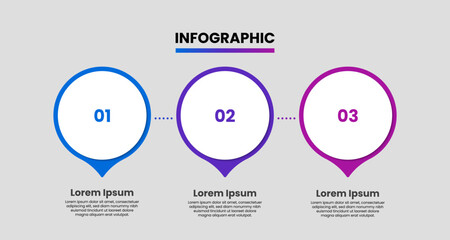 Fototapete - Timeline infographic design template. Business infographic layout with 3 steps, options. Can be used for presentation, workflow chart, process diagram, web design. Vector illustration