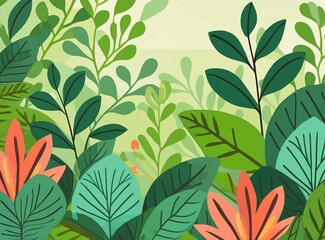 Sticker - Illustration in simple flat style with copy space for text - background with plants and leaves