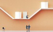 Successful business people walking up on stairs, concept illustration representing achievement, growth and successful career journey. 3D rendering
