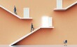 Successful business people walking up on stairs, concept illustration representing achievement, growth and successful career journey. 3D rendering
