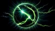 Green Energy Orb with Lightning on Dark Background