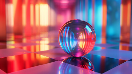 Poster - beautiful wallpaper featuring a colorful glass sphere on reflective floor, abstract background, business background 