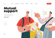 Mutual Support: Directing a passerby -modern flat vector concept illustration of man pointing the way to a tourist. A metaphor of voluntary, collaborative exchanges of resource, services