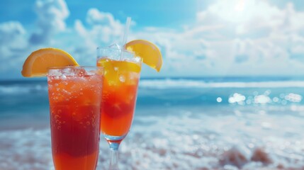 Wall Mural - Refreshing summer drinks by the beach.