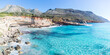 Beautiful beach and water bay in the greek spectacular coast of Peloponnese. Turquoise blue transparent water, unique rocky cliffs, Greece summer top travel destination