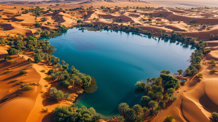 Wall Mural - A large body of water surrounded by desert sand