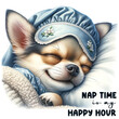 Cute baby sleeping dog Chihuahua funny quote Nap time is my happy hour as T shirt print world sleep day