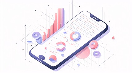 Wall Mural - Smartphone with charts, diagrams, graphs, text space concept illustration