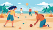 © Justlight - In the midst of a crowded beach two strangers strike up a conversation as they compete against each other in an intense game of bocce ball.. Vector illustration