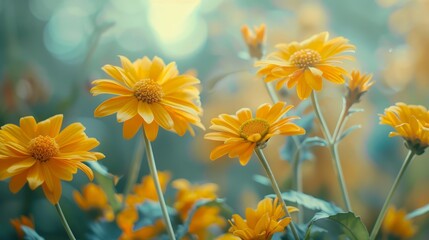 Wall Mural - Soft light heliopsis flower panorama: yellow blooms for spring and summer, ideal for tinting and design