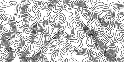 Aufkleber - Abstract Black and White Line Contour Topography Pattern. Topographic Map wave curve lines banner background design. Paper Texture Imitation of a Geographical map shades .	