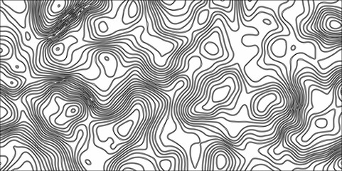 Aufkleber - Abstract Black and White Line Contour Topography Pattern. Topographic Map wave curve lines banner background design. Paper Texture Imitation of a Geographical map shades .	