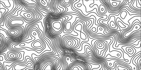 Aufkleber - Abstract Black and White Line Contour Topography Pattern. Topographic Map wave curve lines banner background design. Paper Texture Imitation of a Geographical map shades .	