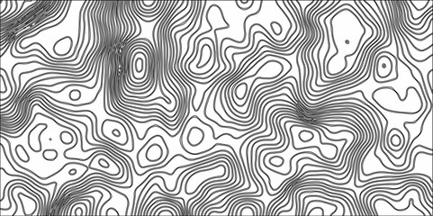 Aufkleber - Abstract Black and White Line Contour Topography Pattern. Topographic Map wave curve lines banner background design. Paper Texture Imitation of a Geographical map shades .	