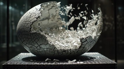 Art object in the form of a broken white eggshell