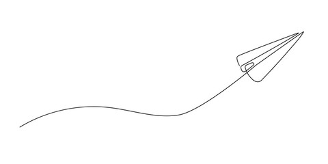 Wall Mural - Continuous line paper airplane. Abstract doodle email, mail plane, travel dream air concept. Vector graphics, messenger