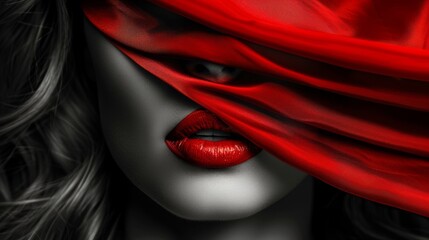 Wall Mural - black and white portrait of a woman red lips