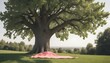 An icon of a tree with a picnic blanket spread ben upscaled 16