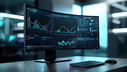 Dramatic 3D minimalistic design, carbon monitor with real time graph display, stark contrast setting