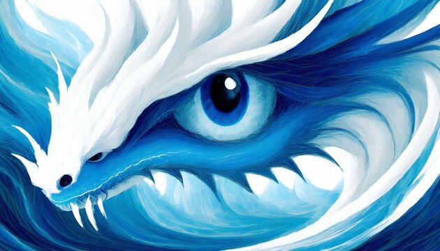 Background with white and blue dragon face