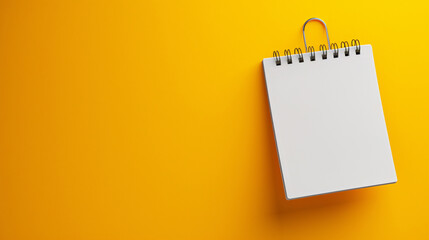 Blank notepad isolated on yellow background. copy space