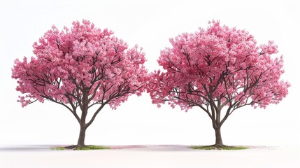 Two pink trees are standing next to each other on a white background