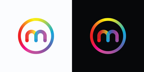 Poster - Letter M initial vector logo design in a curved rainbow color gradient circle in a modern, simple, clean and abstract style.