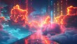 © AlexCaelus - Dynamic IT roadmap, eyelevel, among floating data clouds, vibrant colors, modern tech journey