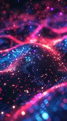 Poster - vivid 3d pixel grid, panoramic view, under neon lights, dynamic angle, digital cosmos theme