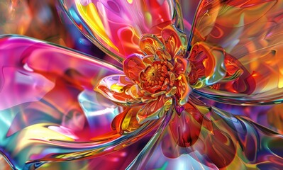 Poster - Radiant Abstract Floral Fusion in Vivid Colors