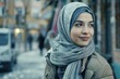 young muslim woman in head scarf walk together