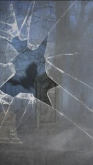 Wall Mural - vertical broken window graveyard with bats 4k loop features a broken window with a view of a dark fo