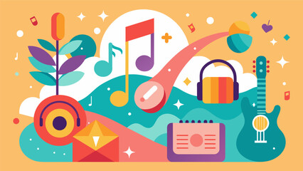 From upbeat pop to mellow acoustic the diverse curated playlist keeps the energy high and the good vibes flowing. Vector illustration