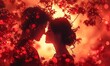 © Olha - True love, silhouette of a couple among petals, magic lights and hearts, the concept of true love