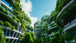 3D Illustration of a futuristic green city with houses, generative Ai