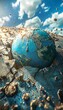 3D Earth with cracking surface, dramatic depiction of climate tipping point, intense visual impact