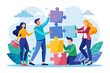 © Digital Dreamscaping - Team puzzle jigsaw connect teamwork solving problem or cooperation for team success collaboration idea colleague work together concept business people coworker help connect team jigsaw modern flat