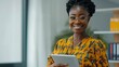 Portrait Of A Happy African Businesswoman Holding A Digital Tablet In Her Office, Background HD For Designer        