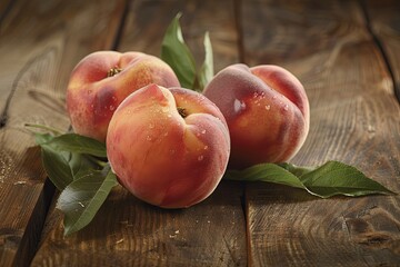 Wall Mural - Ripe Peaches on Rustic Wooden Background.