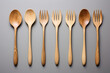 Set of wooden forks and knives. The concept of not using plastic. Reusable eco-friendly cutlery