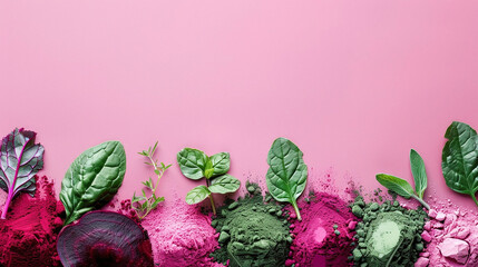 Wall Mural - Color Your Plate Naturally: A Vibrant Mockup with Beetroot Powders