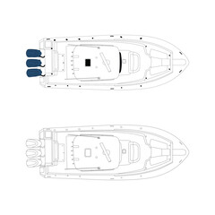 Top view boat line art illustration.