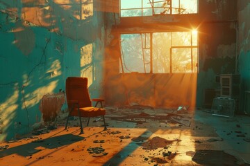 Wall Mural - A chair is sitting in a room with a window