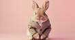 Cute funny bunny in a suit looking at the camera on pink background, animal, creative concept