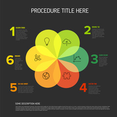 Poster - Fresh green and red color Infographic Template with Six Petal Design items on black