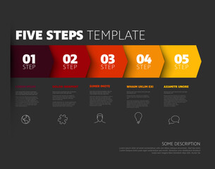 Poster - progress five red to yellow hot steps infographic template