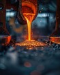 A detailed view of molten metal being poured into a forge, capturing the initial stage of the metal shaping process